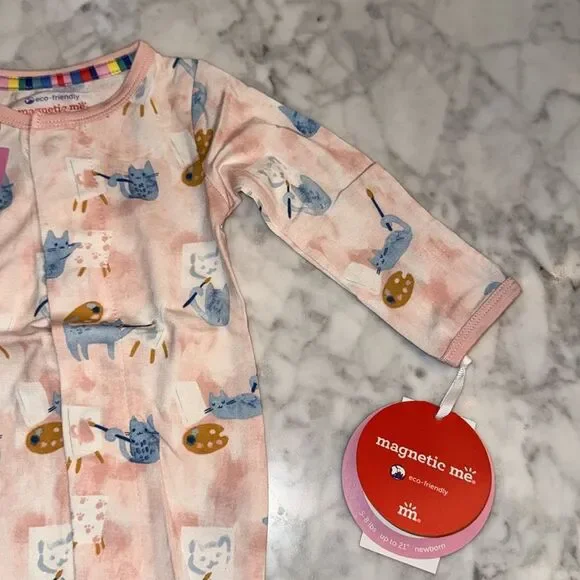 NWT Magnetic Me Modal Pink & Blue Cat Artist Footie - Picture 6 of 7